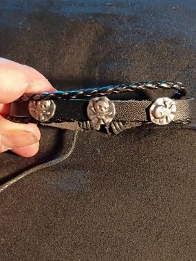Black Leather Skull Stud Braided Bracelet